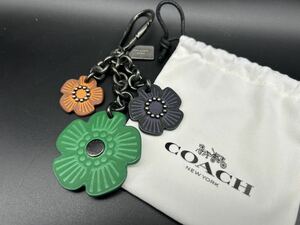 【974】COACH コーチ ティーローズ バッグチャーム キーリング キーホルダー 花 フラワー