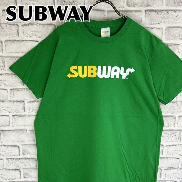 SUBWAY サブウェイ センターロゴプリント 企業ロゴ Tシャツ 半袖 輸入品 春服 夏服 海外古着 会社 ファストフード ジャンクフード