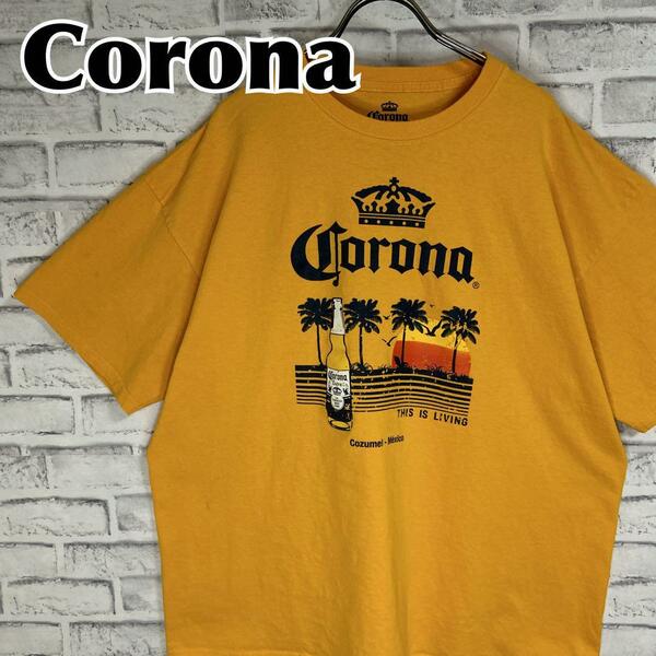 CORONA コロナビール サンセット 瓶 ロゴ 2XL Tシャツ 半袖 輸入品 春服 夏服 海外古着 企業 会社 酒 ヤシの木