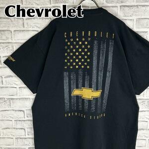 Chevrolet シボレー バックプリント 星条旗 Tシャツ 半袖 輸入品 春服 夏服 海外古着 企業 会社 車 CHEVY エンブレム ワンポイント