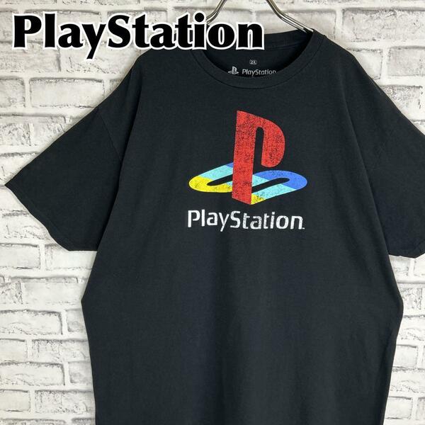 PlayStation プレイステーション センターロゴ Tシャツ 半袖 輸入品 春服 夏服 海外古着 企業 会社 ゲーム機 プレステ