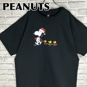 PEANUTS ピーナッツ スヌーピー サンタ キャラ Tシャツ 半袖 輸入品 春服 夏服 海外古着 テレビ アニメ クリスマス ウッドストック