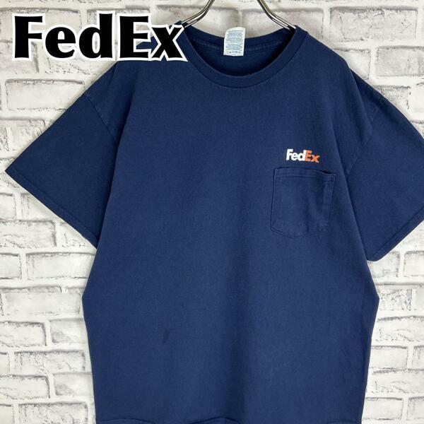 FedEx フェデックス ワンポイント 胸ポケット付き Tシャツ 半袖 輸入品 春服 夏服 海外古着 企業 会社 運送 貿易 クーリエ