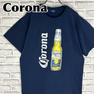 Corona コロナエキストラビール 縦ロゴ 瓶 酒 Tシャツ 半袖 輸入品 春服 夏服 海外古着 会社 企業 ビン