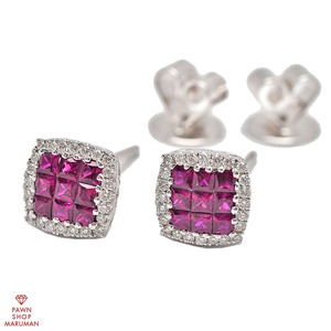 Ponte Vecchio Ponte Vecchio K18WG ruby diamond earrings 0.58ct 0.15ct white gold [ circle ten thousand quality store ]