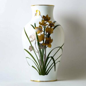 OKURA 大倉陶園 白磁金彩 金蝕水仙 大型花瓶 スイセン 花器 飾壺 高さ36cm ケース付 #35502