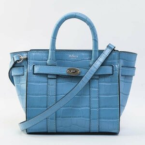 MULBERRY マルベリー マイクロ ジップド ベイズウォーター 2WAY ハンドバッグ ショルダーバッグ ライトブルー クロコ型押しレザー #35710YR