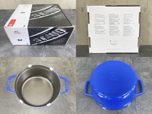 ホーロー鍋 【未使用】STAUB ストウブ ピコ ココット ラウンド ブルーベリー 22cm 2.6L COCOTTE RONDE ほうろう /56477_画像9