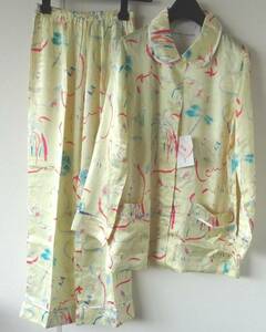  postage 185 jpy pursuit OK! silk 100% Tsumori Chisato * Wacoal new goods pyjamas long sleeve front opening collar attaching size M* silk 100% silk satin summer. sea YE