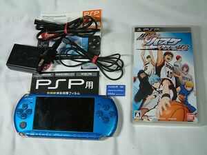 ☆SONY PSP-3000(バイブラント・ブルー) 動作問題なし 新品保護フィルム・電源コード・メモリースティック・ゲーム付