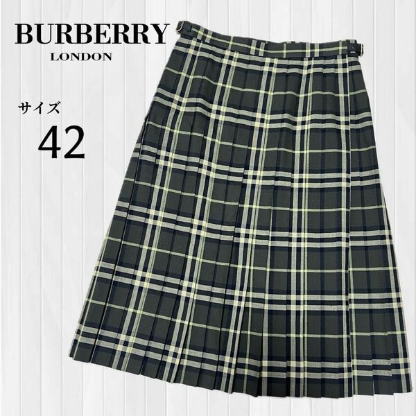 BURBERRY LONDON バーバリー ノバチェック プリーツスカート 42 巻きスカート ウール 
