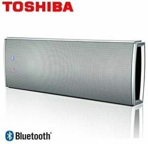 TOSHIBA ポータブル Bluetooth4.0内蔵マイク搭載 ワイヤレススピーカー　ポーチ・ストラップ付き シルバー /新品