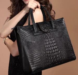 new goods crocodile type pushed . man and woman use cow leather 2WAY business bag black 
