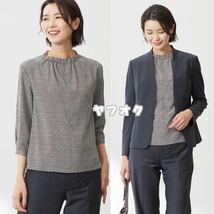 【J.PRESS LADIES】チェックプリント スリットフリルネック カットソー 11号（Lサイズ）ブラウス シャツ ジェイプレス レディス 新品_画像2