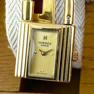 【1円〜】HERMES エルメス 腕時計 レディース ケリーウォッチ ゴールド文字盤 D刻印あり 可動品