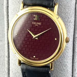 【1円〜】CELINE セリーヌ 腕時計 メンズ H2901-3 ボルドー文字盤 ゴールド ラウンドフェイス 可動品