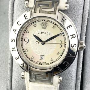【1円〜】VERSACE ヴェルサーチ 腕時計 メンズ 68Q メデューサ ホワイトシェル文字盤 8Pストーン デイト 可動品
