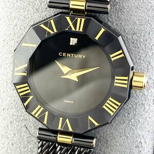 【1円〜】CENTURY センチュリー 腕時計 レディース 1Pダイヤ TIME GEM タイムジェム ブラック文字盤 ゴールド 12角フェイス 可動品