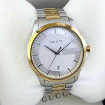 【1円箱付】GUCCI グッチ 腕時計 メンズ 126.4 G-TIMELESS Gタイムレス シルバー文字盤 ゴールド ラウンドフェイス デイト 可動品_画像3