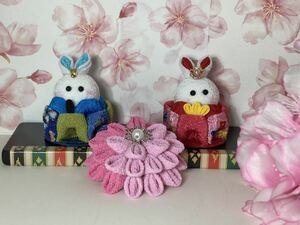 【送料込み】うさぎのお雛様　ハンドメイド つまみ細工 雛人形　ひな飾り　ちりめん細工　