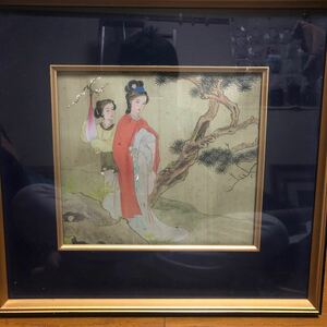 額装 肉筆 絵画 舞妓 美人画 人物画 中国　昭和　手書き　日本画 骨董品　希珎　中国絵画　作家　書道　筆　レトロ　古文書　真作