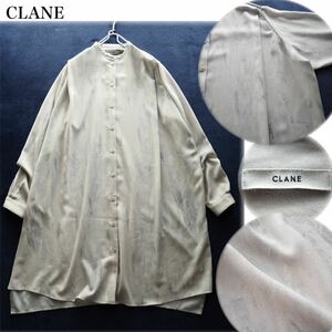 CLANE クラネ TINT EBRU SHIRT プリントロングシャツ バンドカラー スタンドカラー チュニック丈 長袖シャツ 羽織り ゆったり フリーサイズ