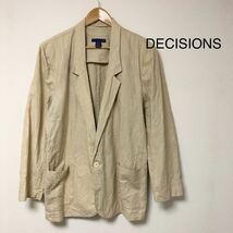 DECISIONS /メンズL 長袖 テーラードジャケット ブレザー ベージュ系 無地 春夏 アメカジ 古着_画像1