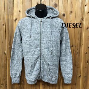 DIESEL /TRADE MARK /ディーゼル メンズS 長袖 ニット パーカー ジャケット グレー 無地 ウール混 カジュアル 古着 