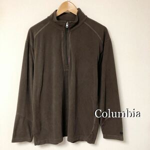 90's /Columbia /コロンビア /メンズL 長袖 ハーフジップ リブ トップス ブラウン 無地 アウトドア USA ビンテージ古着