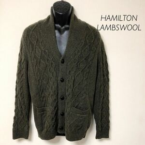 HAMILTON LAMBSWOOL /ユナイテッドアローズ /メンズL 長袖 ニットカーディガン ケーブル編み ウールニット 羽織 アウター 古着