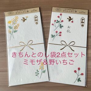 祝儀袋2点セット お礼&多目的 きちんとのし袋各2枚入り 野いちご&ミモザ 感謝 御祝にも 美濃和紙