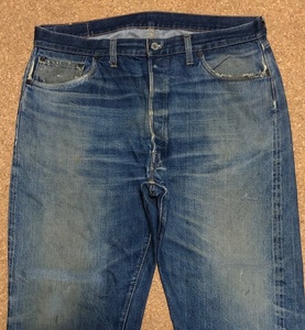 60S LEVIS リーバイス501 BIGE 足長R レア刻印2！色落ち＆アタリ抜群！！実寸約W37インチ リペア済み【他にもヴィンテージ出品中！】