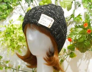 ◆Acrylic Knit アクリルニット帽 ポイント千鳥 男女兼用（ブラック）