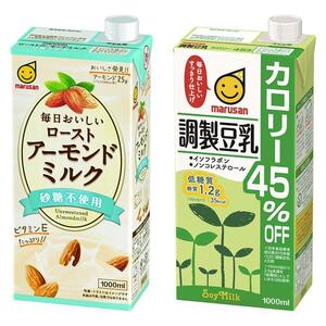 【セット買い】マルサン 毎日おいしいローストアーモンドミルク 砂糖不使用 1000ml ×6本 紙パック + マルサン 調製豆乳 カロリー45%オフ 1