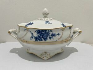 D(0205s3) Noritake ノリタケ ANTIQUITY ダイヤモンドコレクション 4304 青花紋様 金彩 蓋付き スープボウル スープチュリーン 陶器 