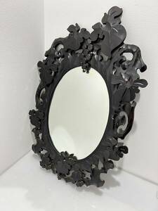 D(0228d9)ウォールミラー 壁掛け鏡 鏡 楕円形壁掛けミラー ぶどう木彫り 木製 彫刻　高さ約70cm インテリア アンティーク レトロ 