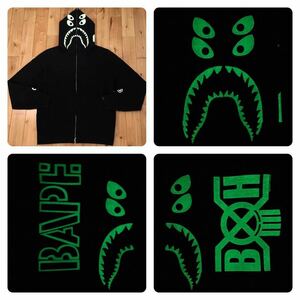 ★蓄光★ BOUNTY HUNTER BAPE mad shark full zip hoodie Lサイズ シャーク パーカー a bathing ape バウンティハンター ベイプ z046