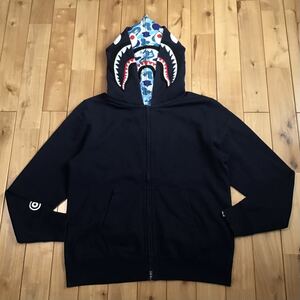 ダブル シャーク パーカー Lサイズ Navy Double shark full zip hoodie a bathing ape BAPE エイプ ベイプ ABC camo blue 迷彩 z596