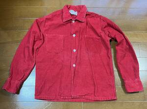 ビンテージ コーデュロイ 赤 レッド 長袖 シャツ size12 ボーイズ レディース キッズ 古着 / 60's 70's 80's