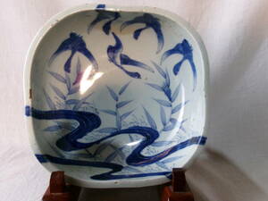  old Imari four angle pot .. water side . curtain end ~ Meiji peak pot 