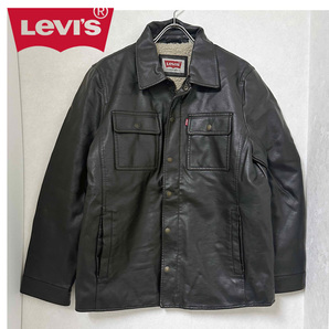 新品 M ★ Levi’s リーバイス フェイクレザー 裏ボア ジャケット ブラウン US-S メンズ 合皮 シェルパ ボア アウター フリース 茶色 上着