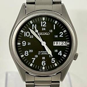 1円~【実動】セイコー SEIKO 7S26-3060 自動巻き メンズ腕時計 カーキ文字盤 デイデイト ラウンドフェイス 純正バックル 3針 G142402