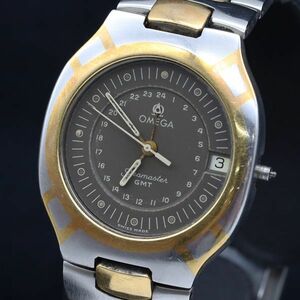 1円 QZ オメガ シーマスター GMT デイト 茶色文字盤 メンズ腕時計 OKZ 2NBG 6215000