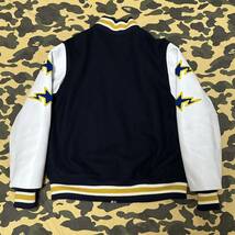 leather varsity jacket hoodie BAPE エイプ A BATHING APE スタジャン ジャケット blu_画像4