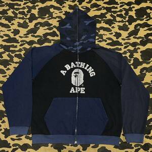 crazy college logo fullzip blue camo hoodie BAPE エイプ A BATHING APE パーカー カレッジロゴ 青 迷彩