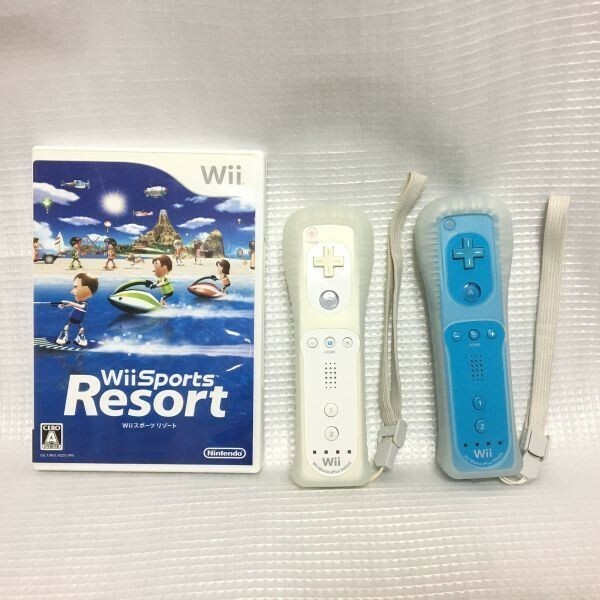 ■ 任天堂 純正 Wiiリモコンプラス アオ シロ 2個 + Wii Sports Resort ソフト セット 美品 ホワイト 白 ブルー 青 モーションプラス WiiU