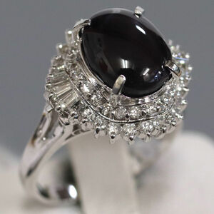 Pt900 Black Star Sapar Sphere Diamond Ring S4.61 D0.64 8.0G #12