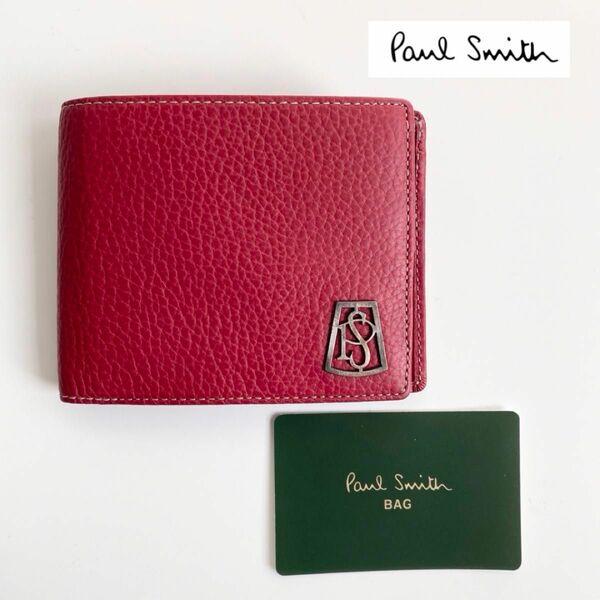 【美品】ポールスミス Paul Smith 二つ折り財布 折り財布 牛革 赤