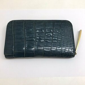 中古品 池田工芸 クロコ ワニ革 長財布 青緑色 ラウンドファスナー 質屋出品