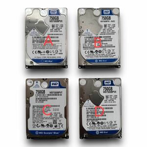 【HDD】Western Digital製 2.5インチHDD 750GB ×4台 